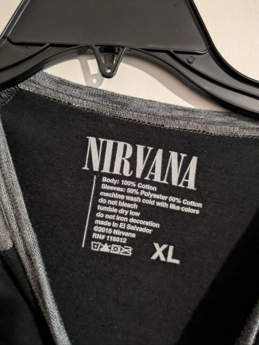 Nirvana XL Black Gray Raglan 3/4 Sleeve Shirt